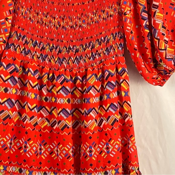 A. Calin By Flying Tomato Bohemian Smocked Tiered Bubble Puff Sleeve Dress Large - Picture 8 of 16